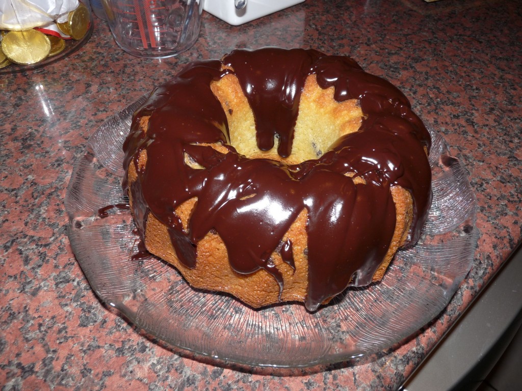 English cake with coconut and chocolate icing